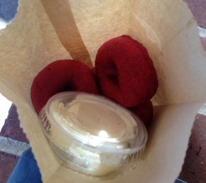 Red Velvet Donut Bites with Cream Cheese Frosting